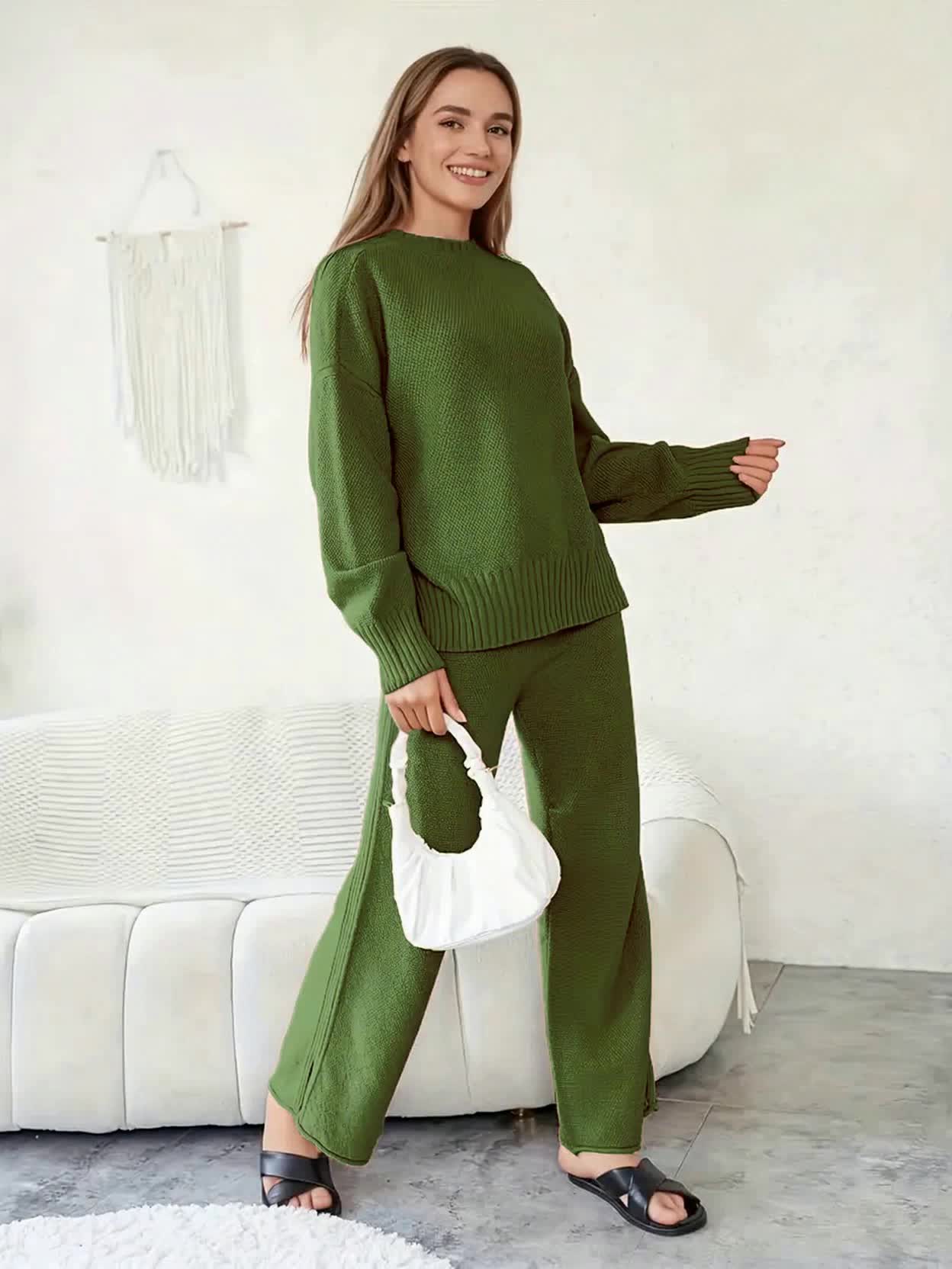 Conjunto de jersey con punto de semilla - Hombros caídos