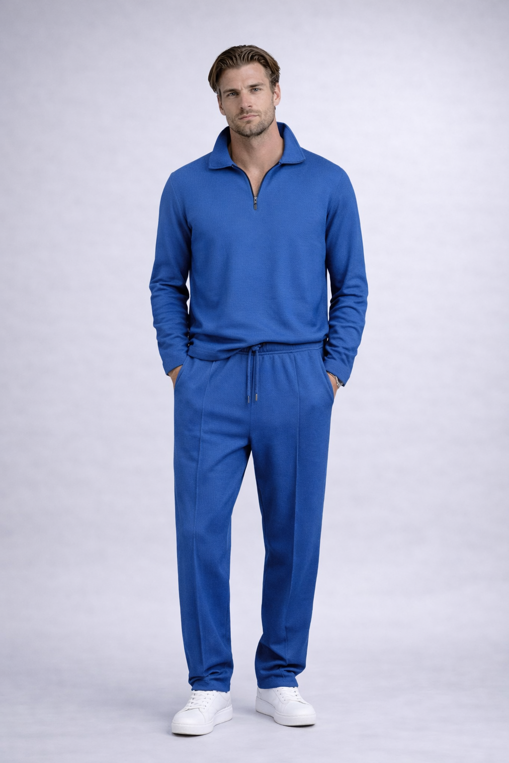 Conjunto de sudadera con tejido de punto gofrado y pantalón