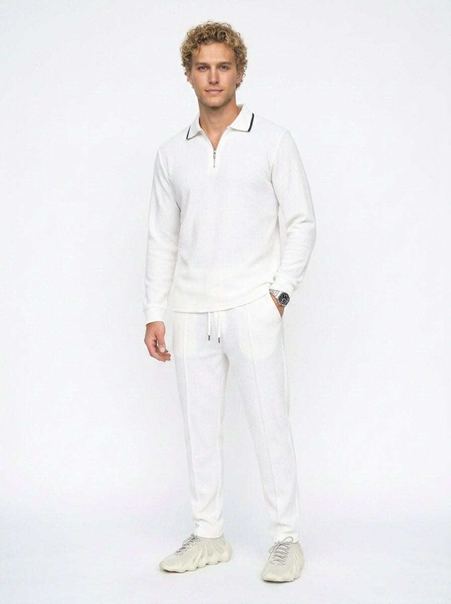 Conjunto de sudadera con tejido de punto gofrado y pantalón