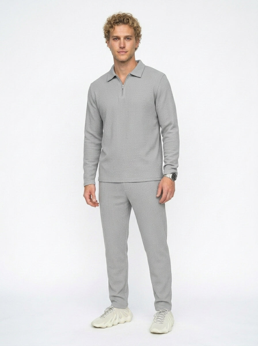 Conjunto de sudadera con tejido de punto gofrado y pantalón