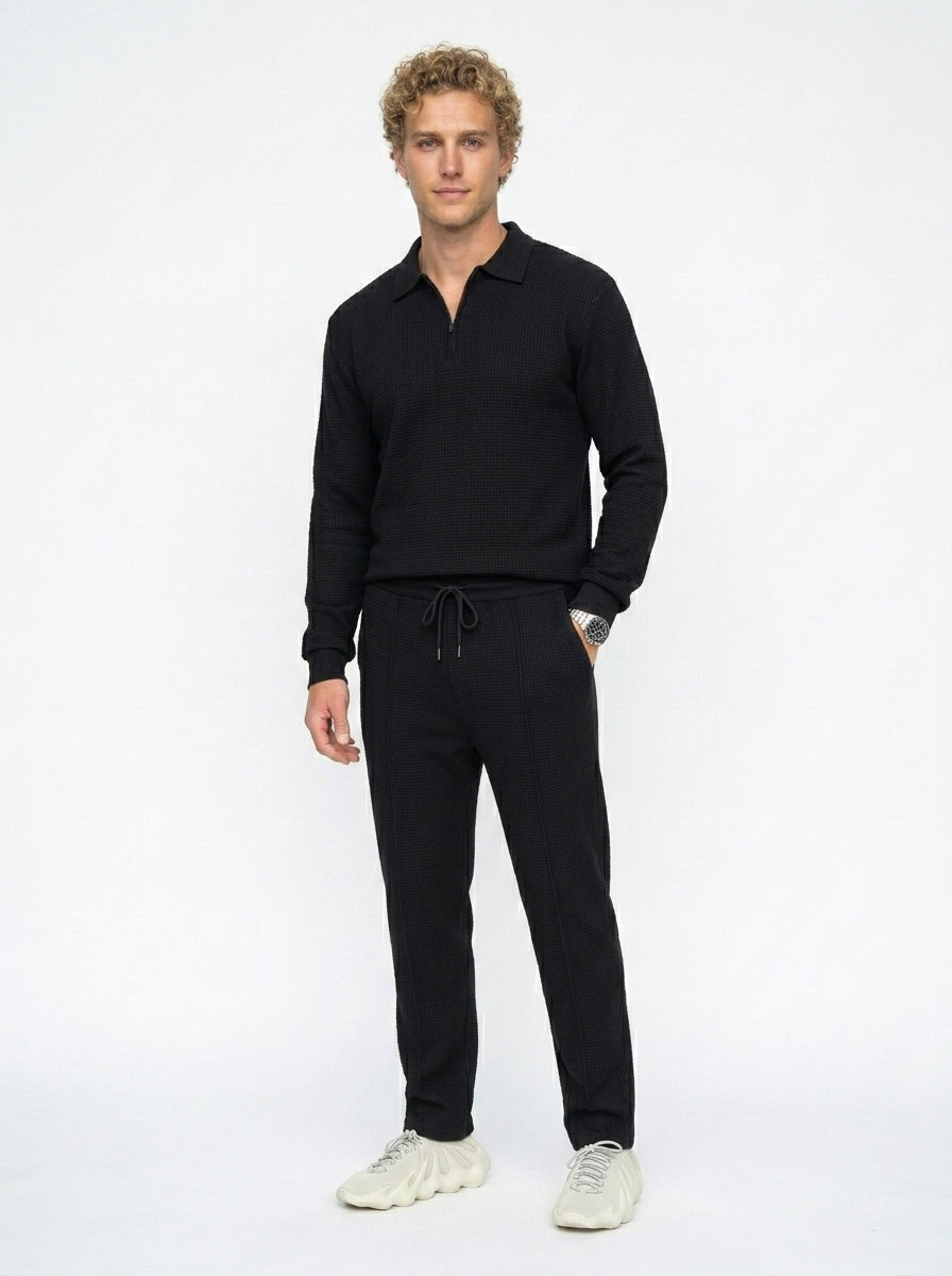 Conjunto de sudadera con tejido de punto gofrado y pantalón