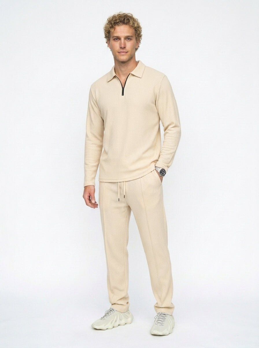 Conjunto de sudadera con tejido de punto gofrado y pantalón