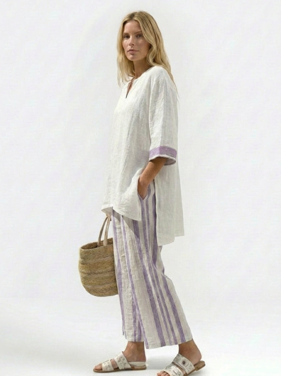 Blusa cómoda y relajada y pantalones de bambú a rayas de Luxmere
