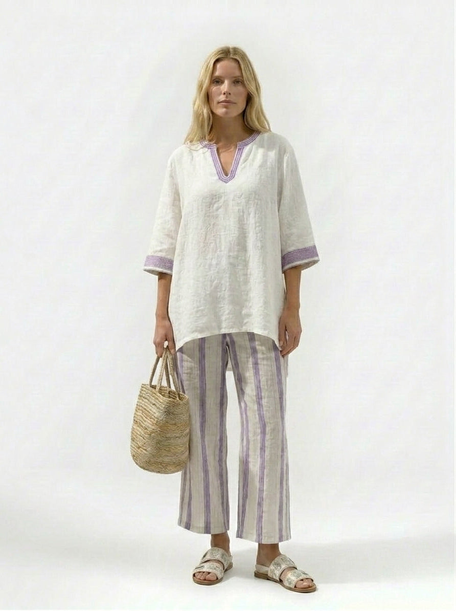 Blusa cómoda y relajada y pantalones de bambú a rayas de Luxmere